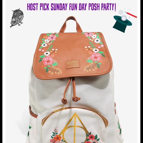 Loungefly Handbags - Loungefly Harry Potter Floral Deathly Hallows Slouch Backpack